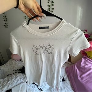 Brandy melville white t shirt with jewels. Used/worn
